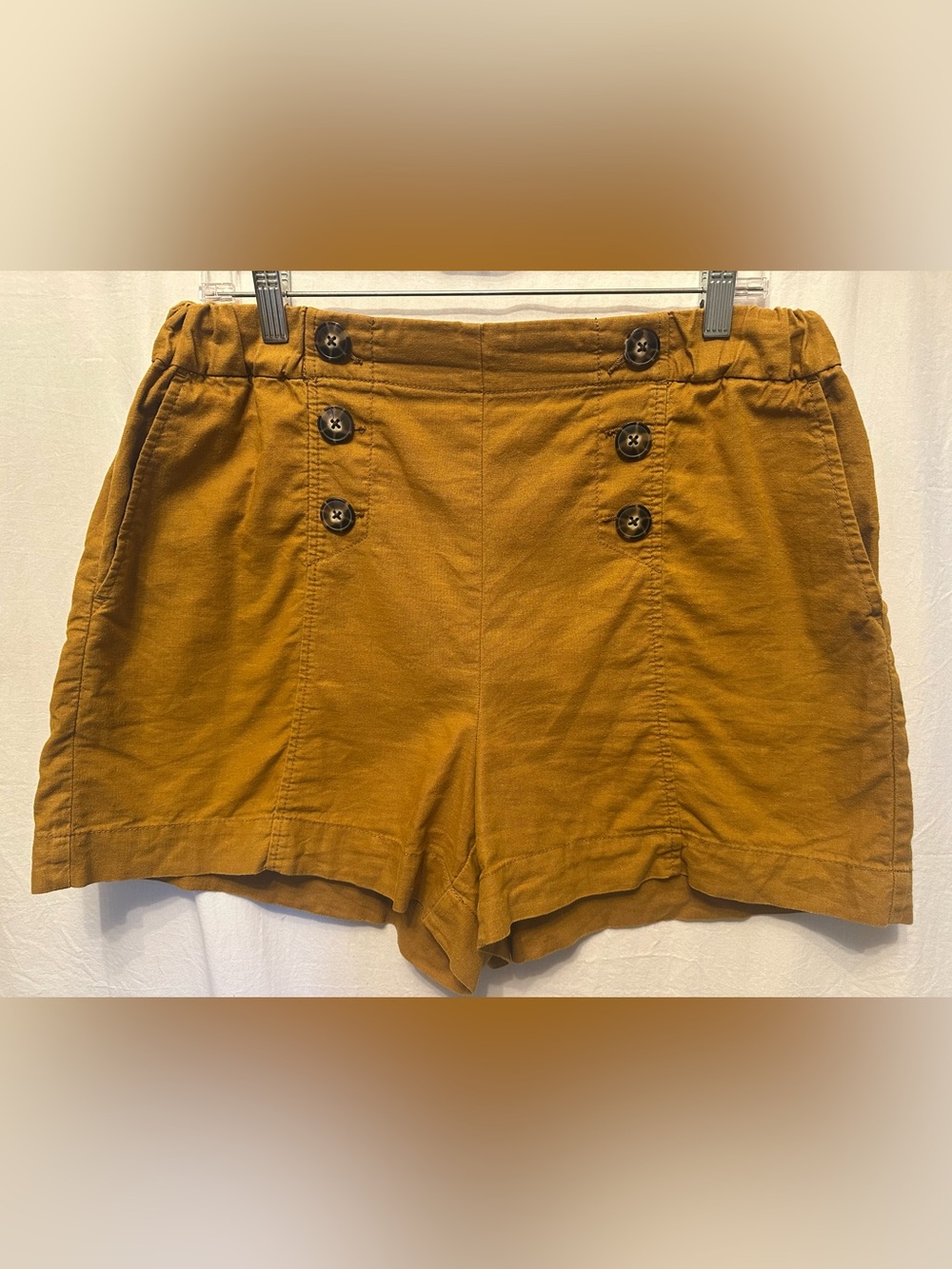 Madewell Hemp Cotton Sailor Shorts Size M Mustard Gold Button Front